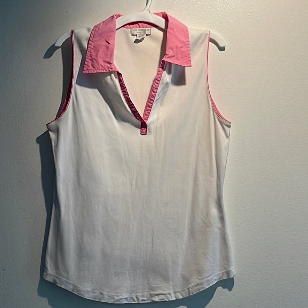 Petite Sophisticate White and Pink Sleeveless Polo Tank Top Size Large